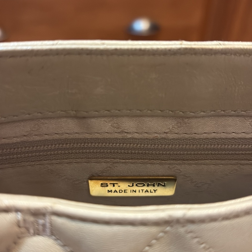 St. John purse - beige, leather hand bag with gold accents